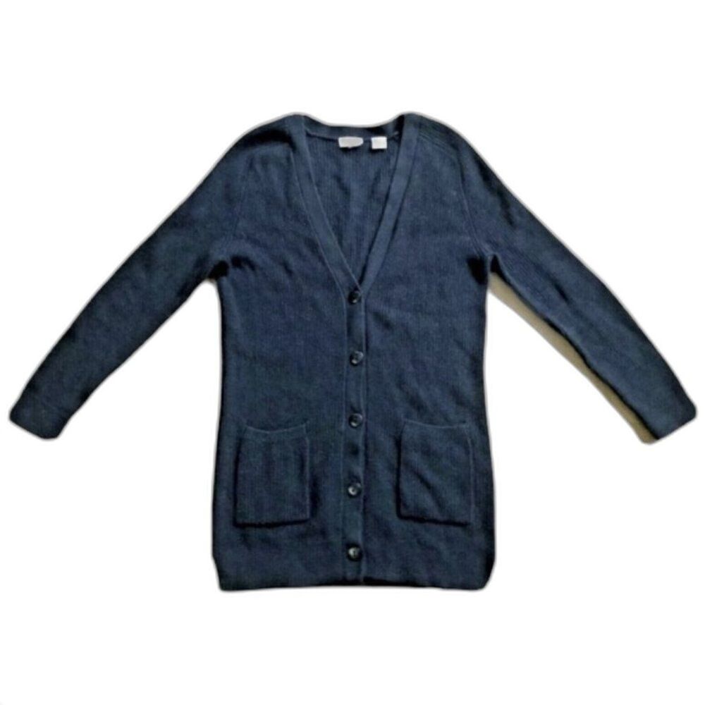 Levi’s Wool Black V-Neck Long Button Front Cardigan Sweater Pockets sz S